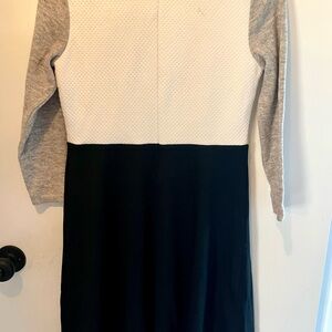 LOFT Black and White Dress with Gray Sleeves